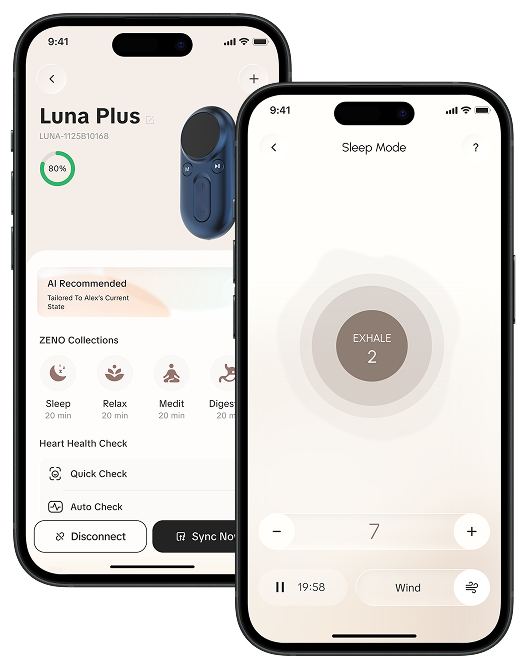 Pantalla de controles de Luna Plus en la app Zeno