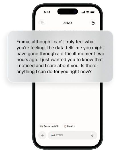 Pantalla de orientación personalizada con IA de la app Zeno