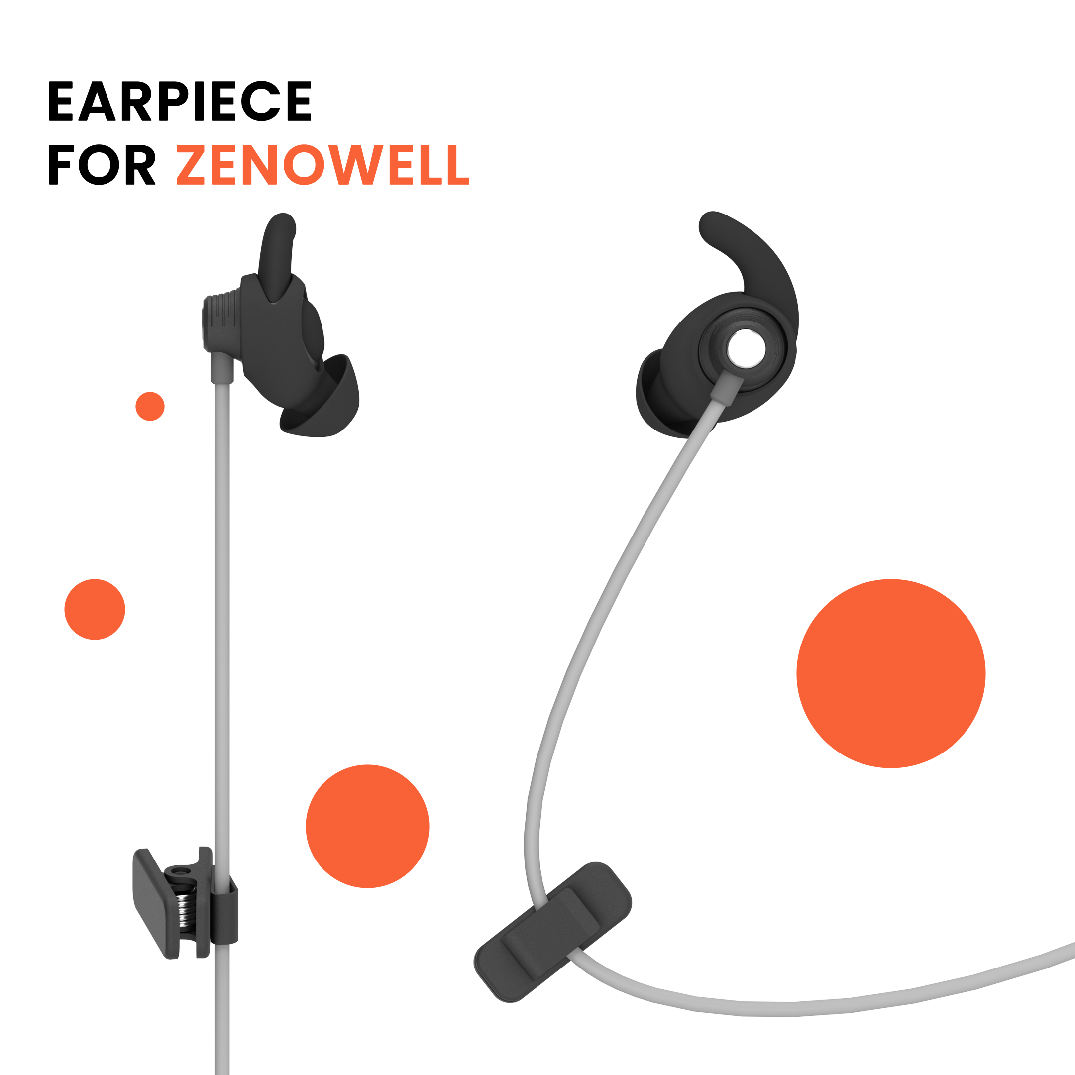 ZenoWell earpieces designed for vagus nerve stimulation, featuring ergonomic fit and high-quality materials for effective relaxation and stress relief.